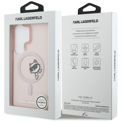 Capa MagSafe para Samsung Galaxy S26 Ultra S948, Karl Lagerfeld, IML Choupette Peekaboo Logo, Rosa