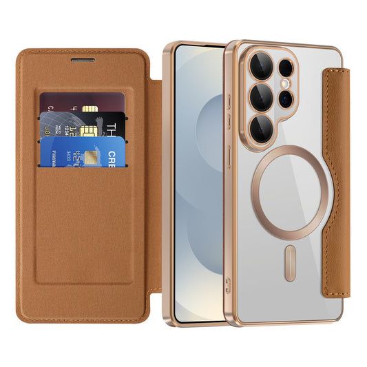 Capa MagSafe para Samsung Galaxy S26 Ultra, Techsuit, SmartMag Book, Castanho