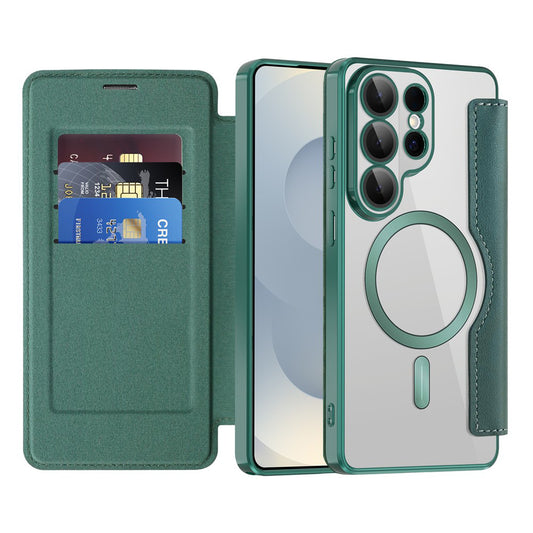 Capa MagSafe para Samsung Galaxy S26 Ultra, Techsuit, SmartMag Book, Verde