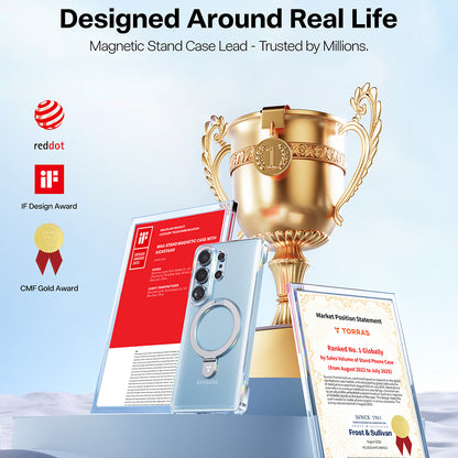 Capa MagSafe para Samsung Galaxy S26 Ultra, Torras, Ostand Slim, Transparenta