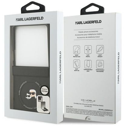 Capa MagSafe para Samsung Galaxy Z Flip7 F766, Karl Lagerfeld, Karl & Choupette Pins, Preta