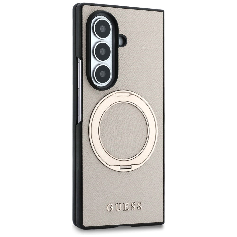 Capa MagSafe para Samsung Galaxy Z Fold8 Ultra F976, Guess, Suporte de Anel Logo Clássico Granulado, Bege