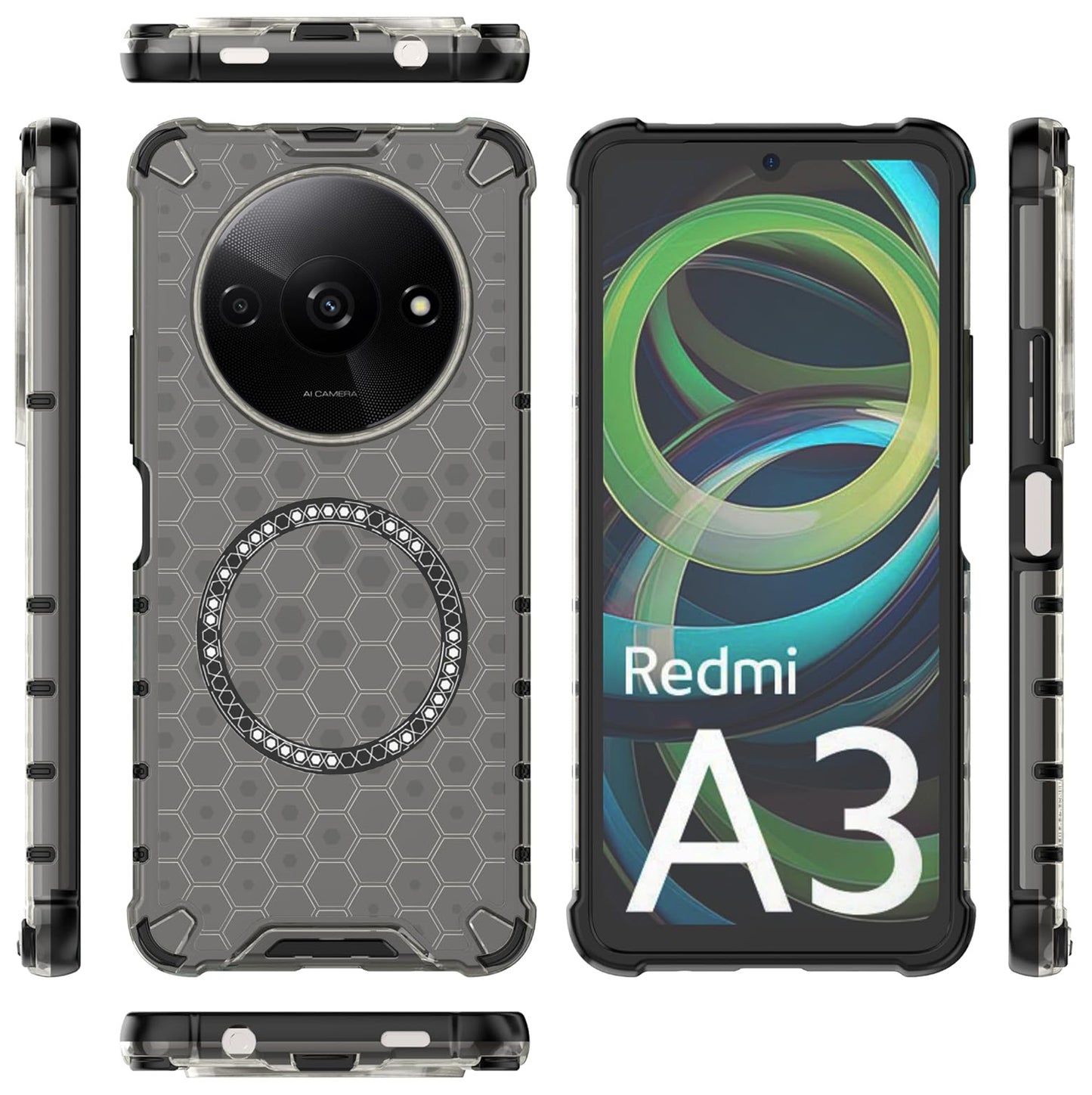 Capa MagSafe para Xiaomi Redmi A3x / A3, Techsuit, HoneyComb Shield, Preta