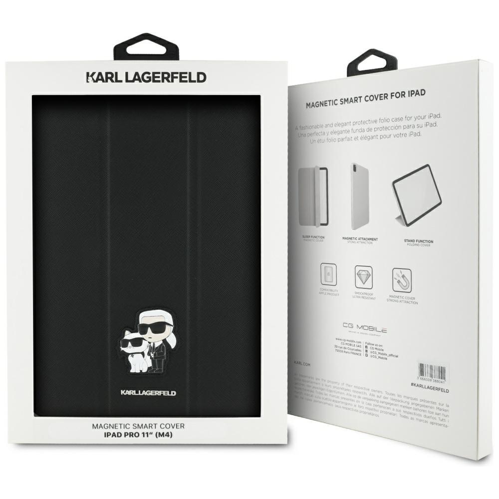 Capa para Apple iPad Pro 11 (2024), Karl Lagerfeld, Saffiano Karl & Choupette, Preta.
