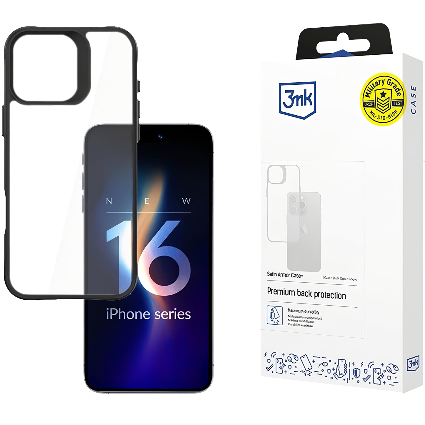 Capa para Apple iPhone 16 Pro, 3MK, Satin Armour Case+, Transparente 