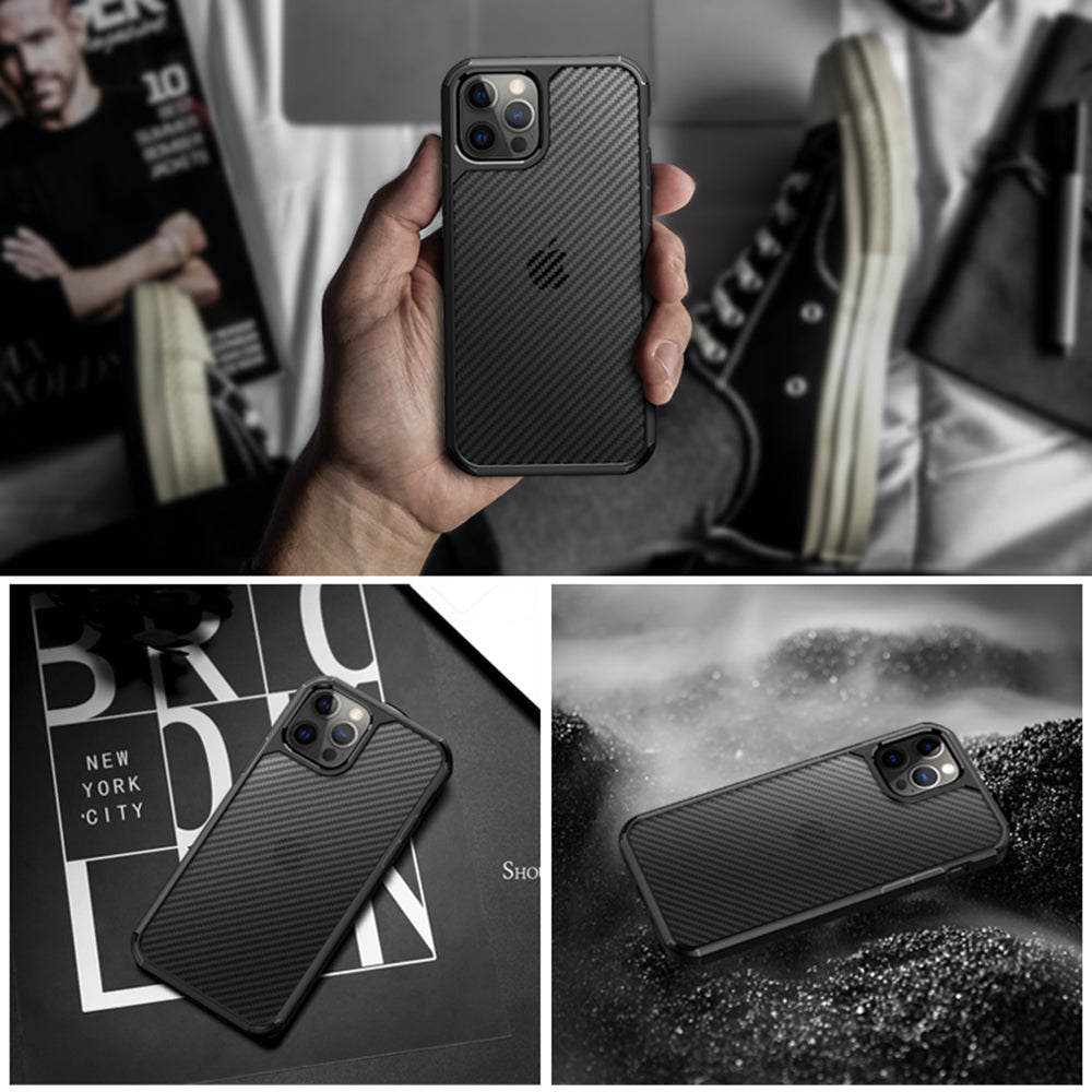 Capa para Apple iPhone 12 / 12 Pro, Techsuit, CarbonFuse, Preta