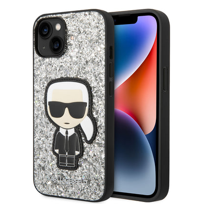 Capa para Apple iPhone 14, Karl Lagerfeld, Glitter Flakes Ikonik Karl, Prateada.
