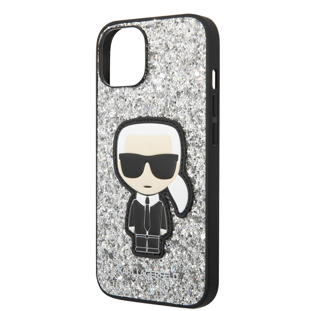 Capa para Apple iPhone 14, Karl Lagerfeld, Glitter Flakes Ikonik Karl, Prateada.