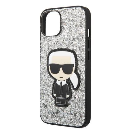 Capa para Apple iPhone 14, Karl Lagerfeld, Glitter Flakes Ikonik Karl, Prateada.