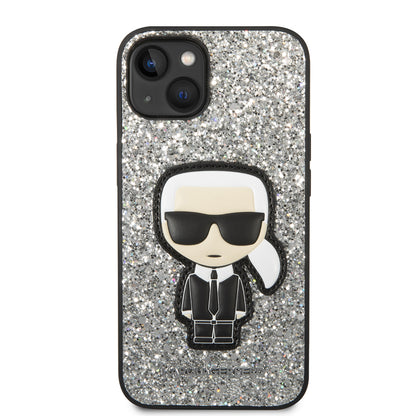 Capa para Apple iPhone 14, Karl Lagerfeld, Glitter Flakes Ikonik Karl, Prateada.
