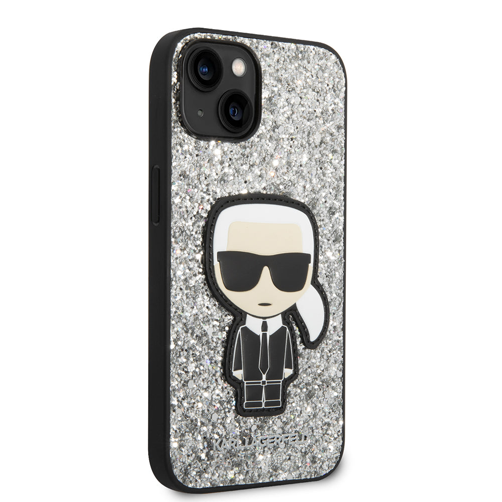 Capa para Apple iPhone 14, Karl Lagerfeld, Glitter Flakes Ikonik Karl, Prateada.