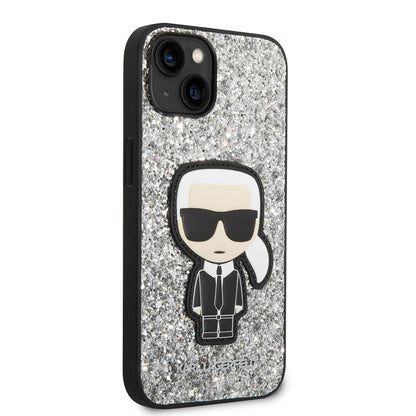 Capa para Apple iPhone 14, Karl Lagerfeld, Glitter Flakes Ikonik Karl, Prateada.