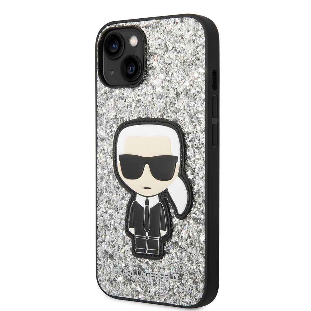 Capa para Apple iPhone 14, Karl Lagerfeld, Glitter Flakes Ikonik Karl, Prateada.
