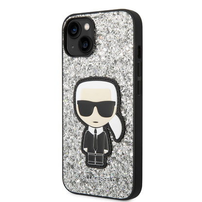 Capa para Apple iPhone 14, Karl Lagerfeld, Glitter Flakes Ikonik Karl, Prateada.