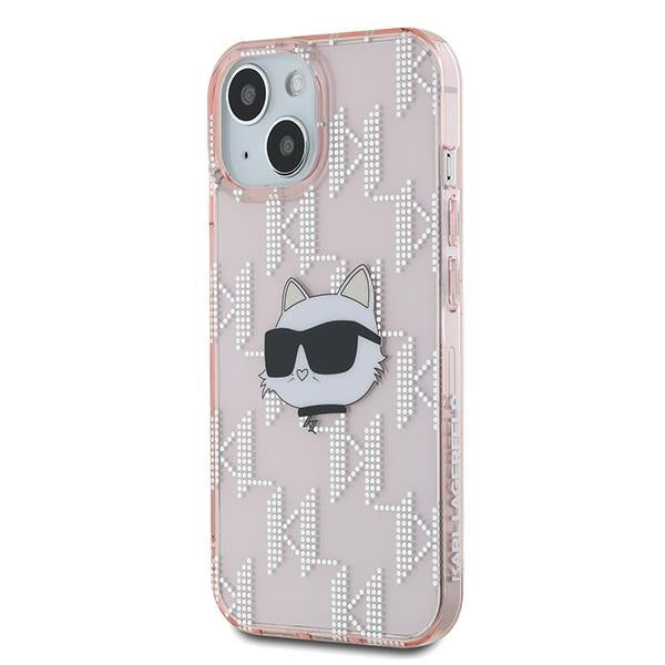 Capa para Apple iPhone 14, Karl Lagerfeld, IML Luxury Monogram Choupette's Head, Rosa