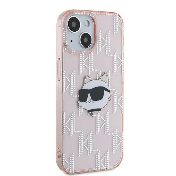 Capa para Apple iPhone 14, Karl Lagerfeld, IML Luxury Monogram Choupette's Head, Rosa