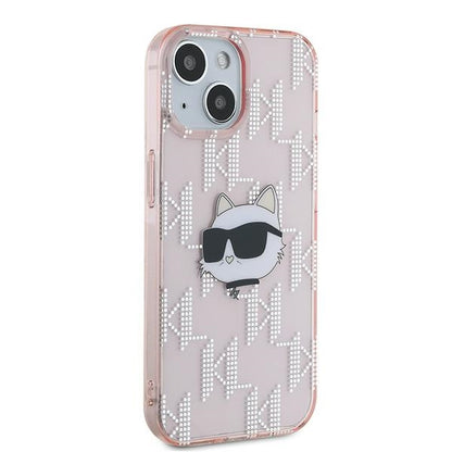 Capa para Apple iPhone 14, Karl Lagerfeld, IML Luxury Monogram Choupette's Head, Rosa