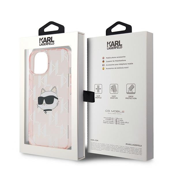 Capa para Apple iPhone 14, Karl Lagerfeld, IML Luxury Monogram Choupette's Head, Rosa