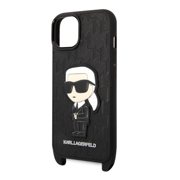 Case for Apple iPhone 14, Karl Lagerfeld, Monogram Ikonik Karl, Black