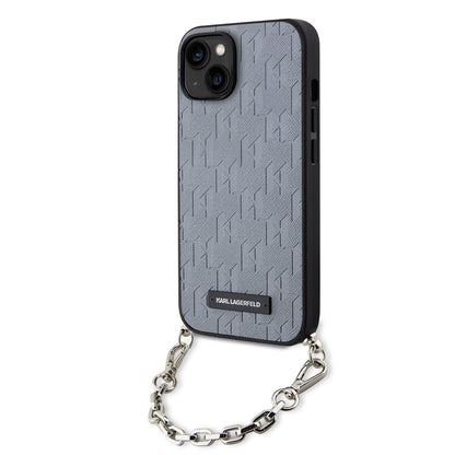 Capa para Apple iPhone 14, Karl Lagerfeld, Saffiano Monogram Chain, Prateada