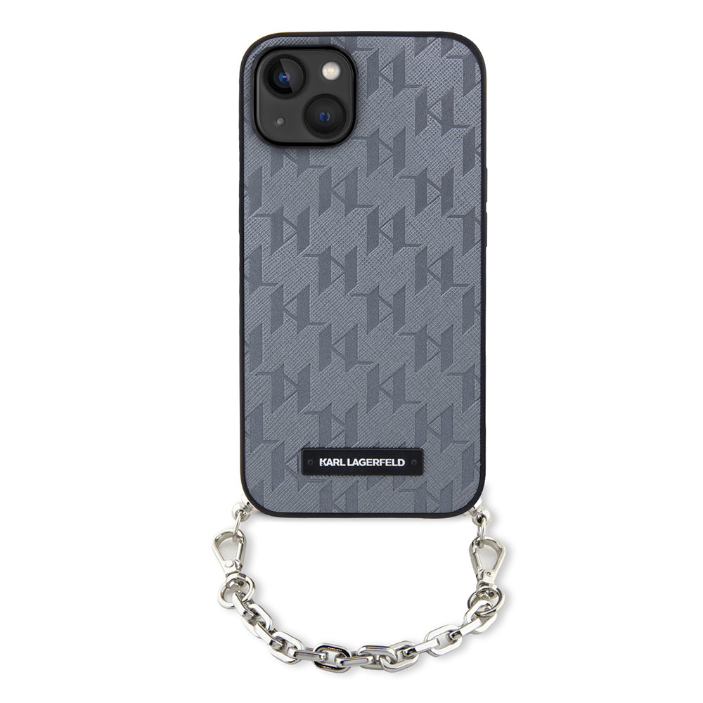 Capa para Apple iPhone 14, Karl Lagerfeld, Saffiano Monogram Chain, Prateada