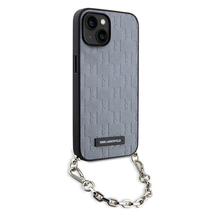 Capa para Apple iPhone 14, Karl Lagerfeld, Saffiano Monogram Chain, Prateada