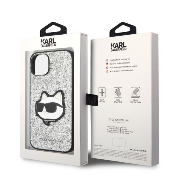 Capa para Apple iPhone 14 Plus, Karl Lagerfeld, Glitter Choupette Patch, Prateada