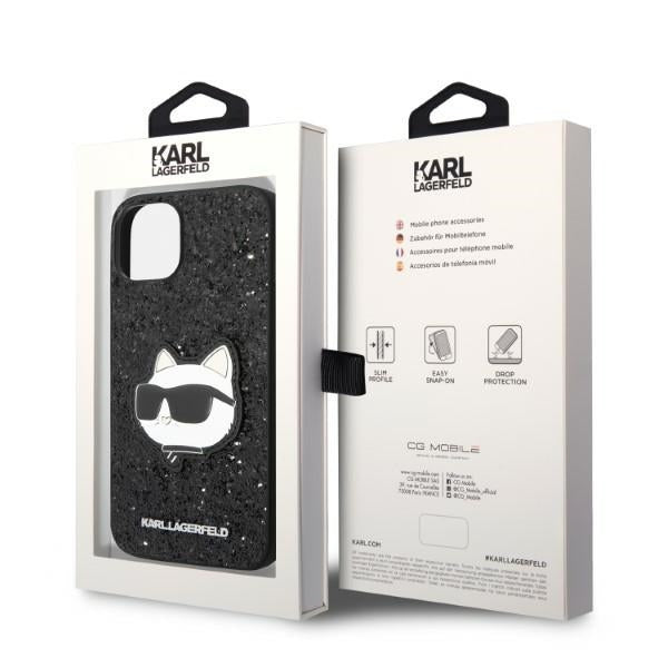 Capa para Apple iPhone 14 Plus, Karl Lagerfeld, Glitter Choupette Patch, Preta