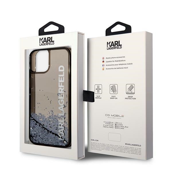 Capa para Apple iPhone 14 Plus, Karl Lagerfeld, Liquid Glitter KL Logo, Preta