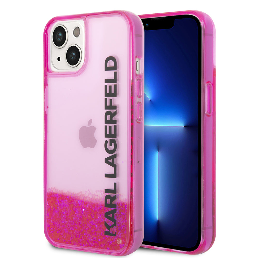 Capa para Apple iPhone 14 Plus, Karl Lagerfeld, Liquid Glitter KL Logo, Rosa