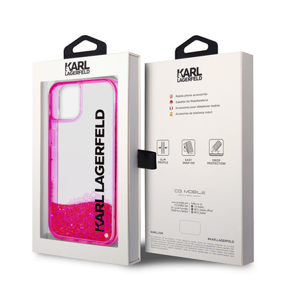 Capa para Apple iPhone 14 Plus, Karl Lagerfeld, Liquid Glitter KL Logo, Rosa