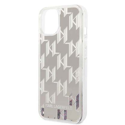 Capa para Apple iPhone 14 Plus, Karl Lagerfeld, Liquid Glitter Monogram, Prateada.