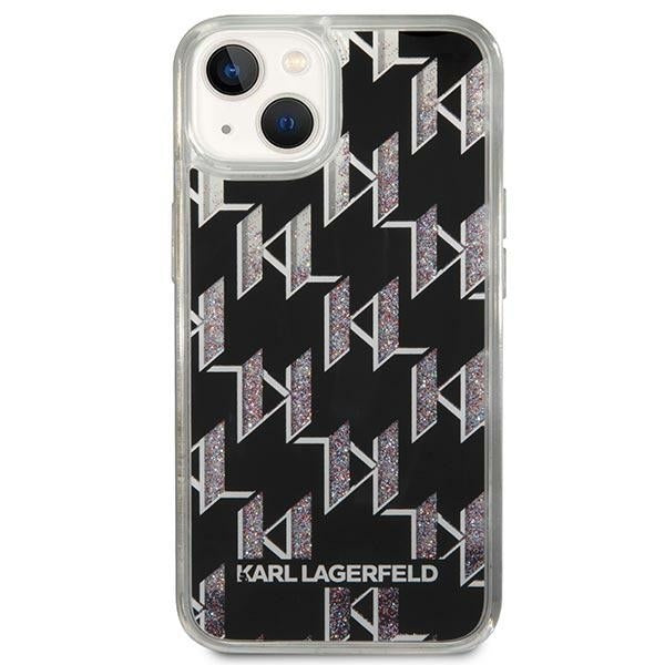 Capa para Apple iPhone 14 Plus, Karl Lagerfeld, Monograma de Glitter Líquido, Preta