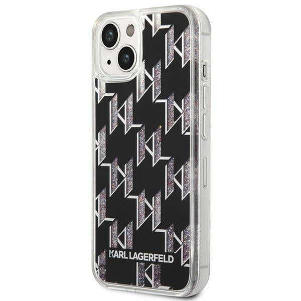 Capa para Apple iPhone 14 Plus, Karl Lagerfeld, Monograma de Glitter Líquido, Preta