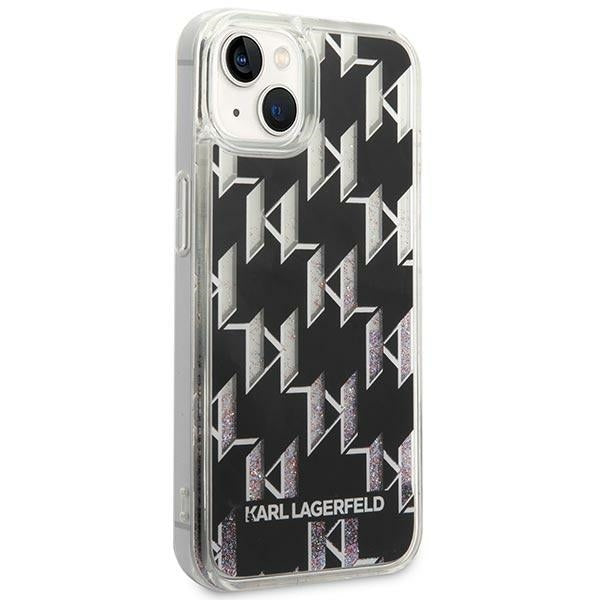 Capa para Apple iPhone 14 Plus, Karl Lagerfeld, Monograma de Glitter Líquido, Preta