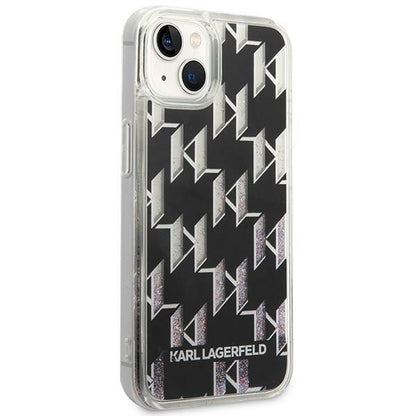 Capa para Apple iPhone 14 Plus, Karl Lagerfeld, Monograma de Glitter Líquido, Preta