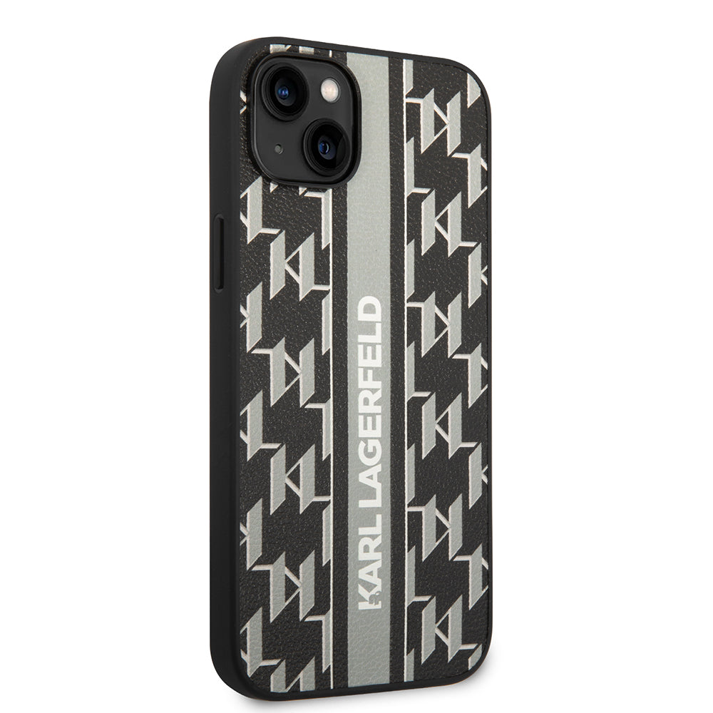 Capa para Apple iPhone 14 Plus, Karl Lagerfeld, Monogram Stripe, Cinza