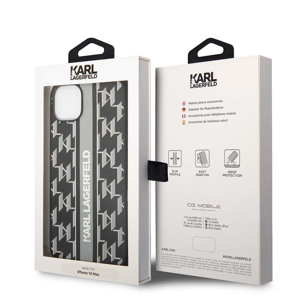 Capa para Apple iPhone 14 Plus, Karl Lagerfeld, Monogram Stripe, Cinza