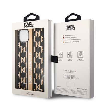 Case for Apple iPhone 14 Plus, Karl Lagerfeld, Monogram Stripe, Brown
