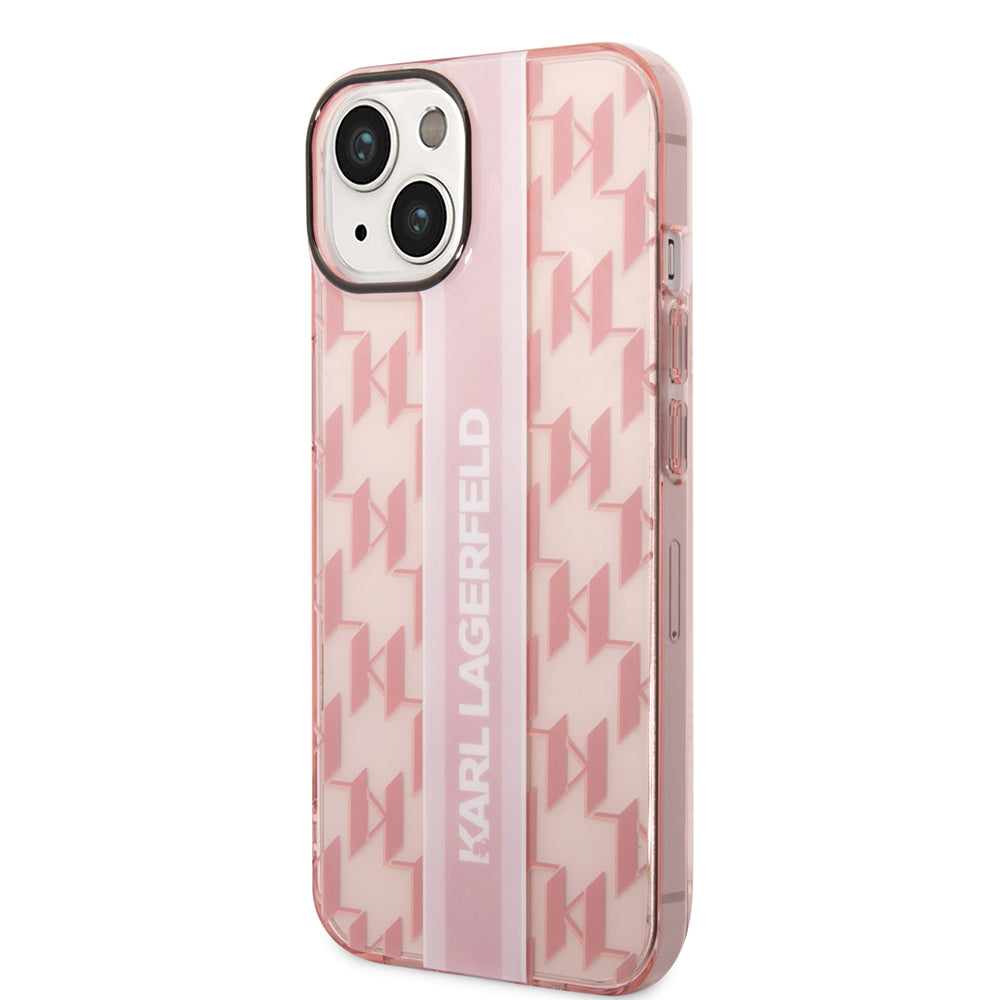 Capa para Apple iPhone 14 Plus, Karl Lagerfeld, Monogram Stripe, Rosa