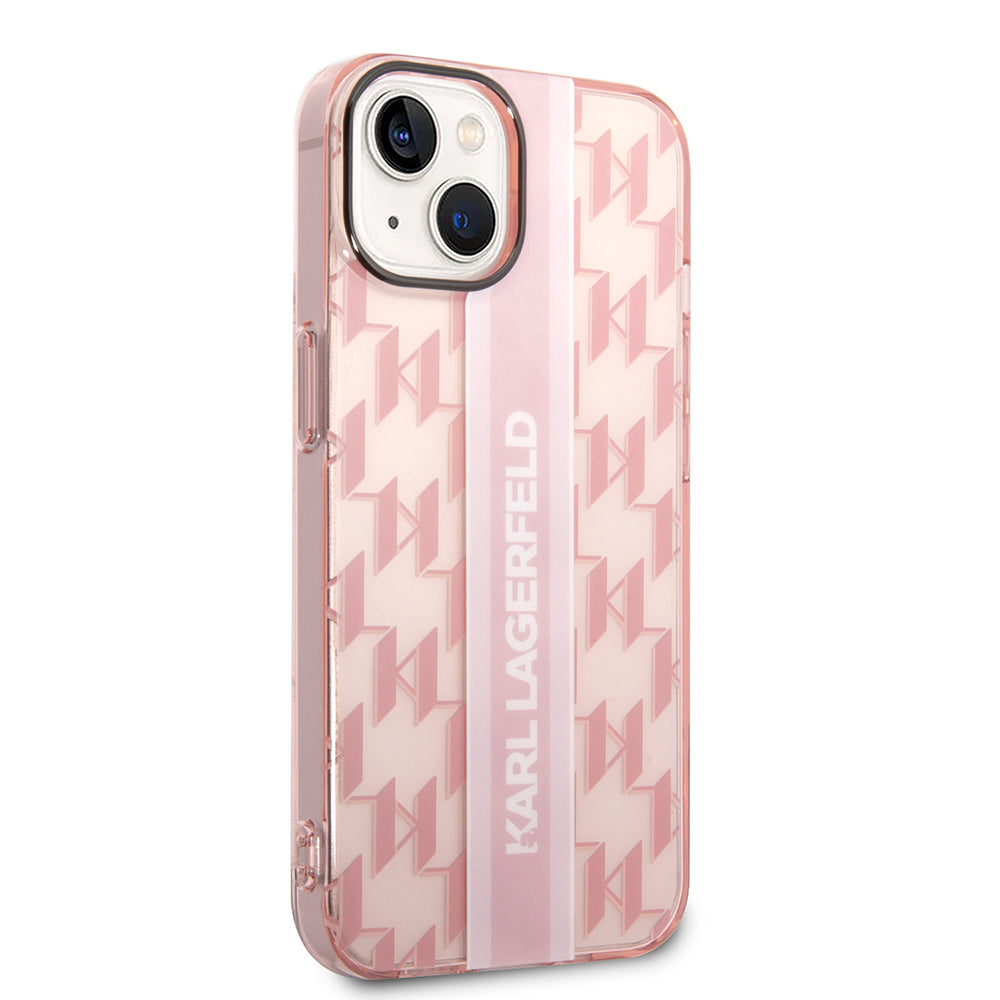 Capa para Apple iPhone 14 Plus, Karl Lagerfeld, Monogram Stripe, Rosa
