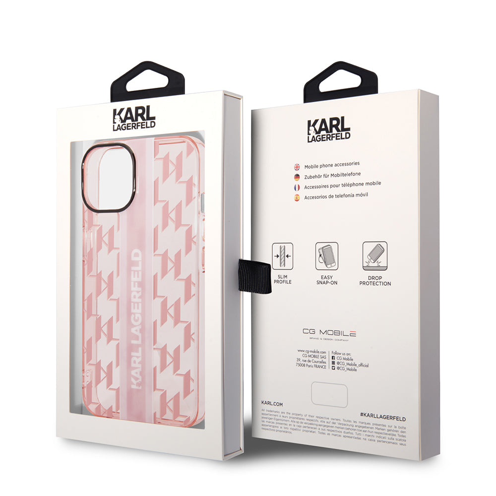 Capa para Apple iPhone 14 Plus, Karl Lagerfeld, Monogram Stripe, Rosa