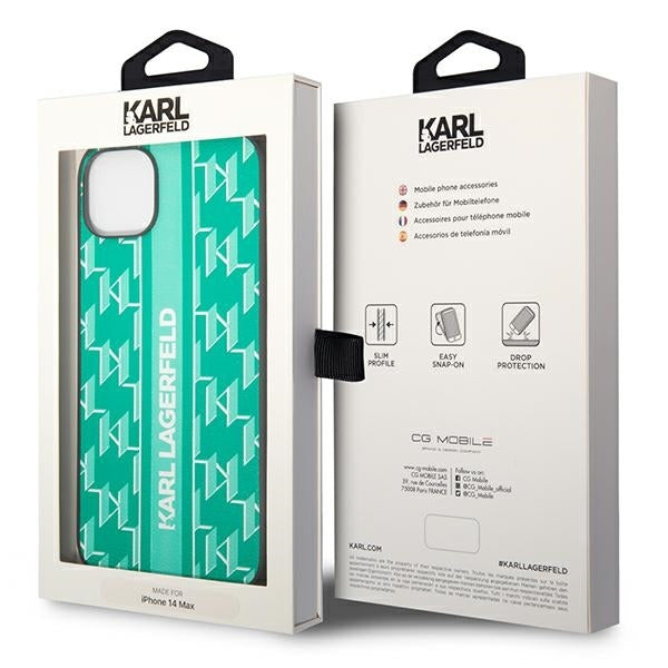 Capa para Apple iPhone 14 Plus, Karl Lagerfeld, Monogram Stripe, Verde