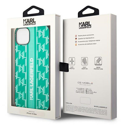 Capa para Apple iPhone 14 Plus, Karl Lagerfeld, Monogram Stripe, Verde