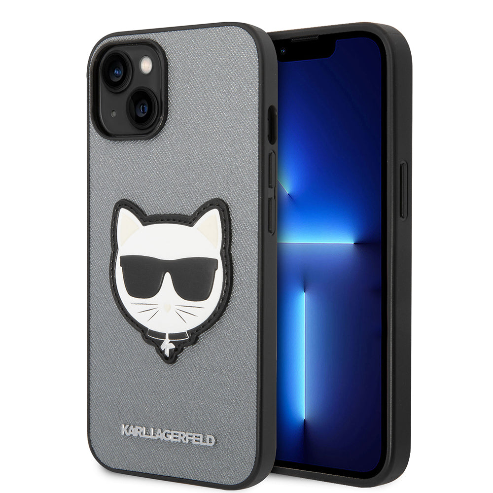 Capa para Apple iPhone 14 Plus, Karl Lagerfeld, Saffiano Choupette's Head, Prateada