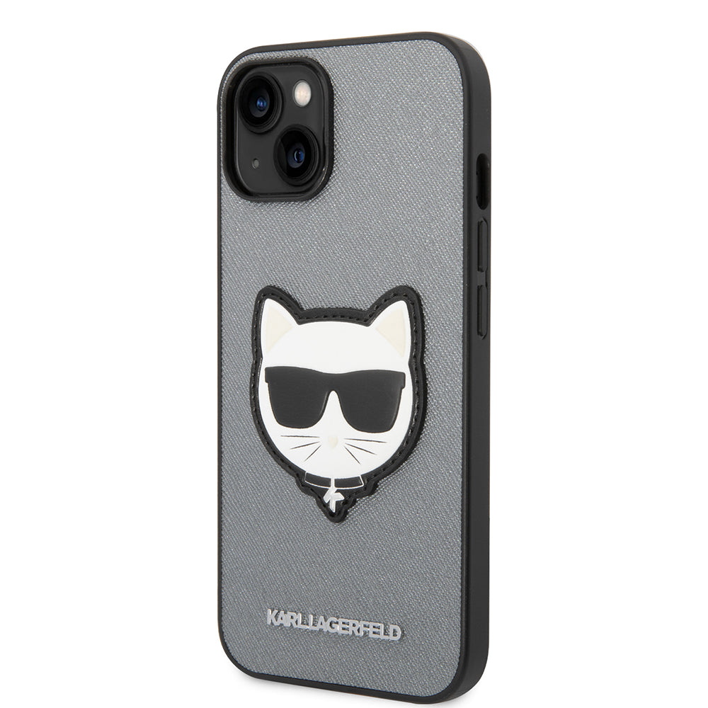 Capa para Apple iPhone 14 Plus, Karl Lagerfeld, Saffiano Choupette's Head, Prateada