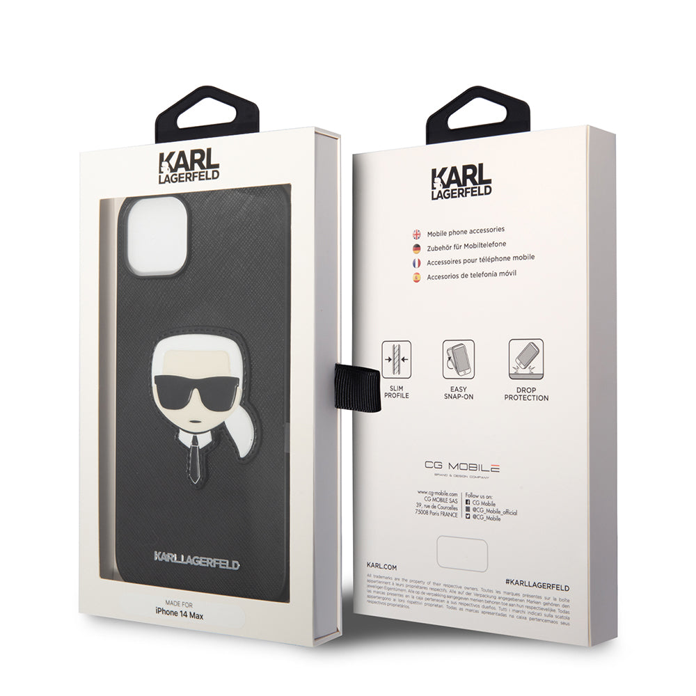 Capa para Apple iPhone 14 Plus, Karl Lagerfeld, Saffiano Karl's Head, Preta