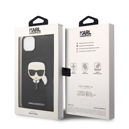 Capa para Apple iPhone 14 Plus, Karl Lagerfeld, Saffiano Karl's Head, Preta