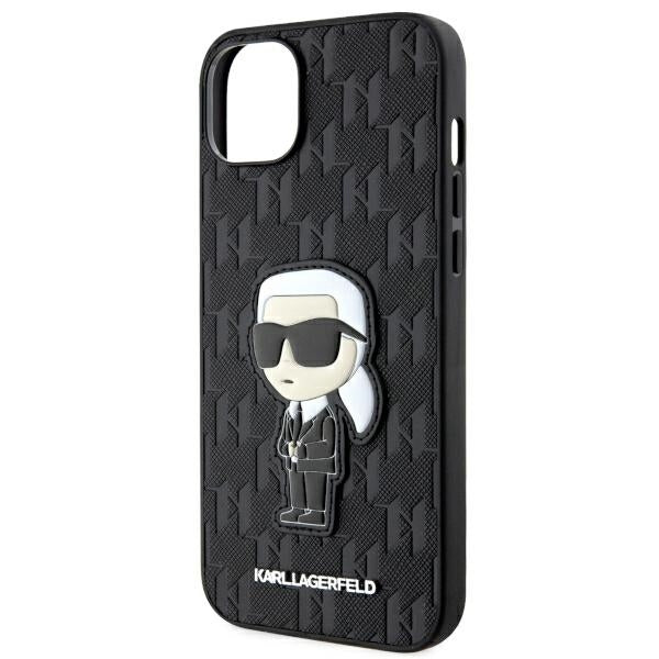 Capa para Apple iPhone 14 Plus, Karl Lagerfeld, Saffiano Monogram Ikonik Karl, Preta