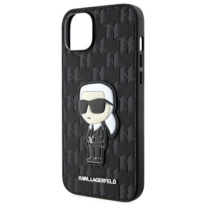 Capa para Apple iPhone 14 Plus, Karl Lagerfeld, Saffiano Monogram Ikonik Karl, Preta
